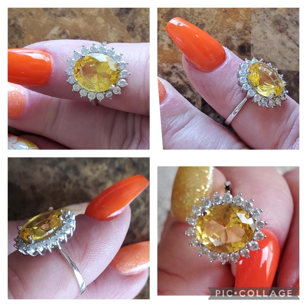 Genuine 5ct Citrine and White Sapphires Ring Size 6.5 - Picture 6 of 8